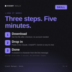 How the Growth Manager, Soren AI skill works in three steps: download, drop it into your AI chat, done
