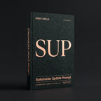 Stakeholder Update prompts for Claude by KissMySkills, near-black deep green serpentine stone cover with the monogram SUP