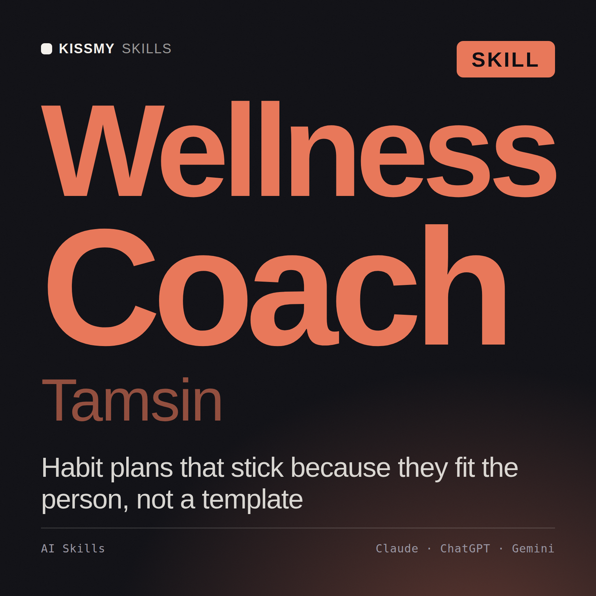Wellness Coach, Tamsin AI skill by KissMySkills, cover