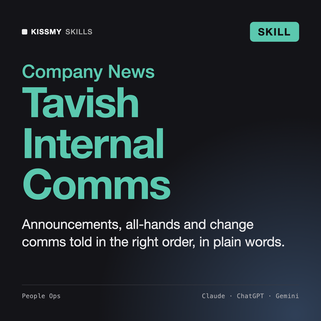 Tavish - Internal Communications Manager AI skill by KissMySkills, cover
