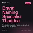 Brand Naming Specialist, Thaddea AI skill by KissMySkills, cover