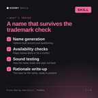 What's inside the Brand Naming Specialist, Thaddea AI skill: Name generation, Availability checks, Sound testing, Rationale write-up