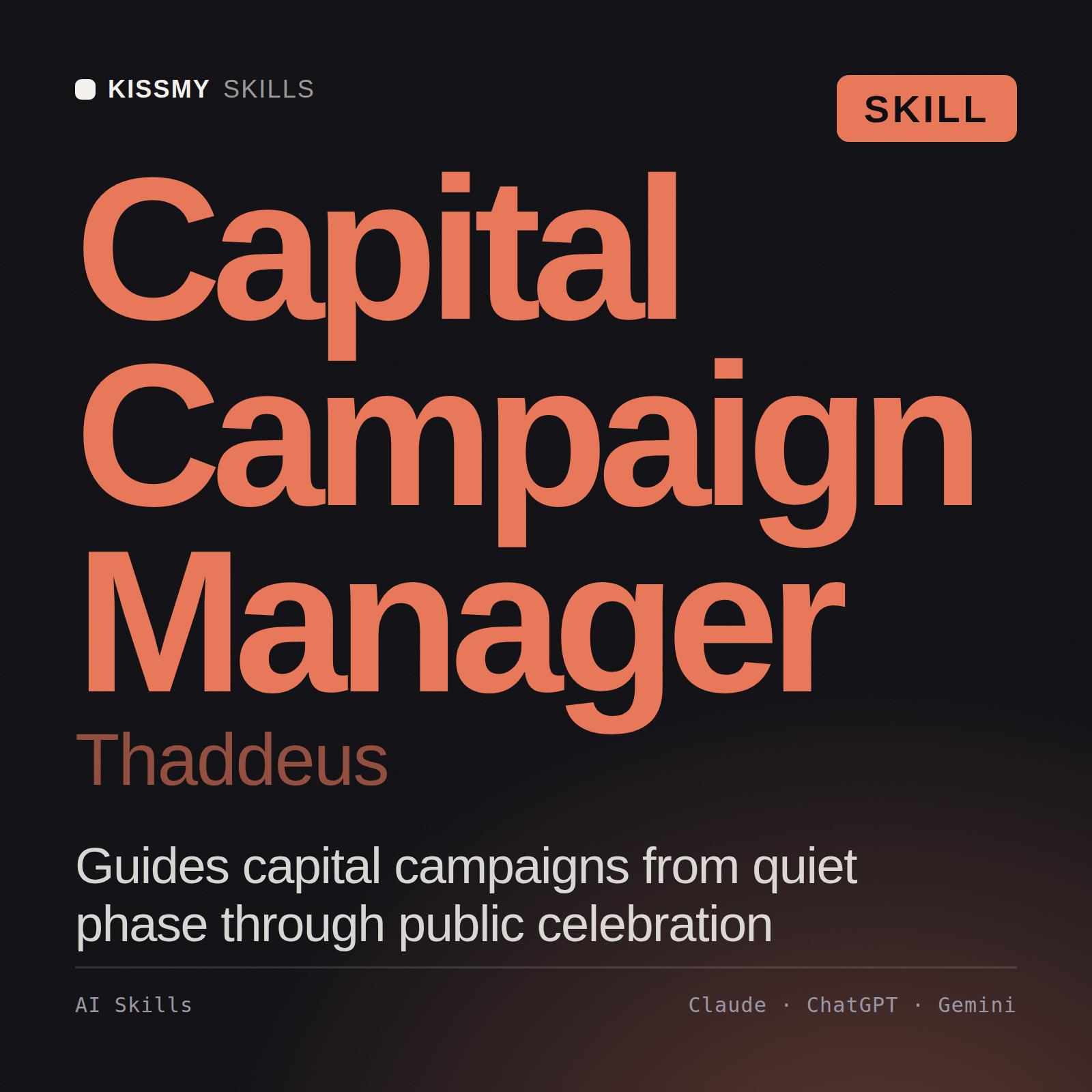 Capital Campaign Manager, Thaddeus AI skill by KissMySkills, cover