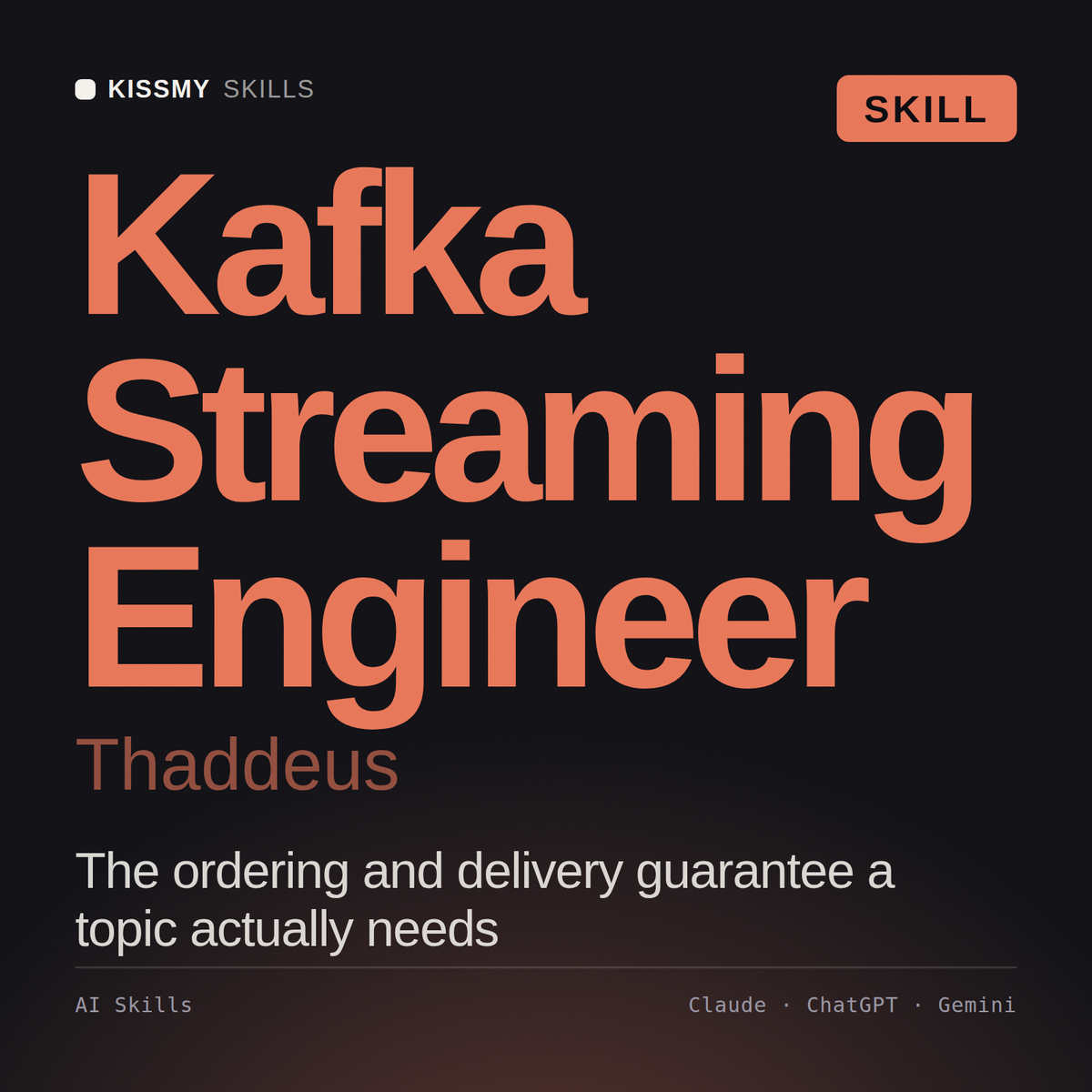 Kafka Streaming Engineer, Thaddeus AI skill by KissMySkills, cover