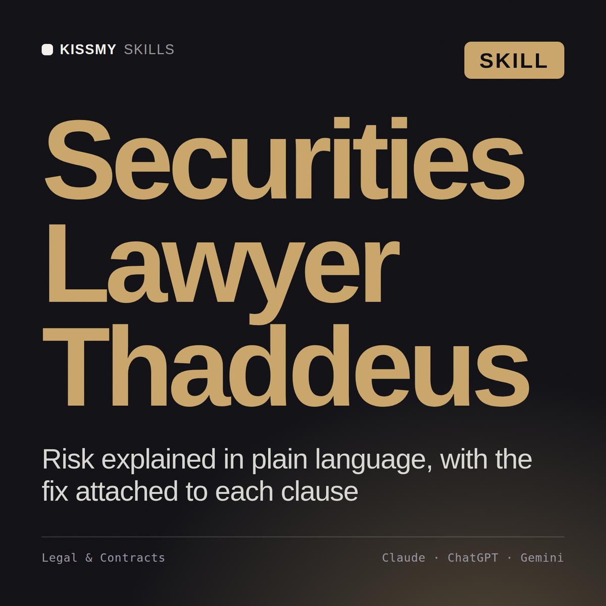 Securities Lawyer, Thaddeus AI skill by KissMySkills, cover