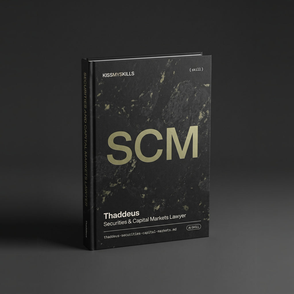 Thaddeus - Securities & Capital Markets Lawyer Claude skill by KissMySkills, hardcover volume cover