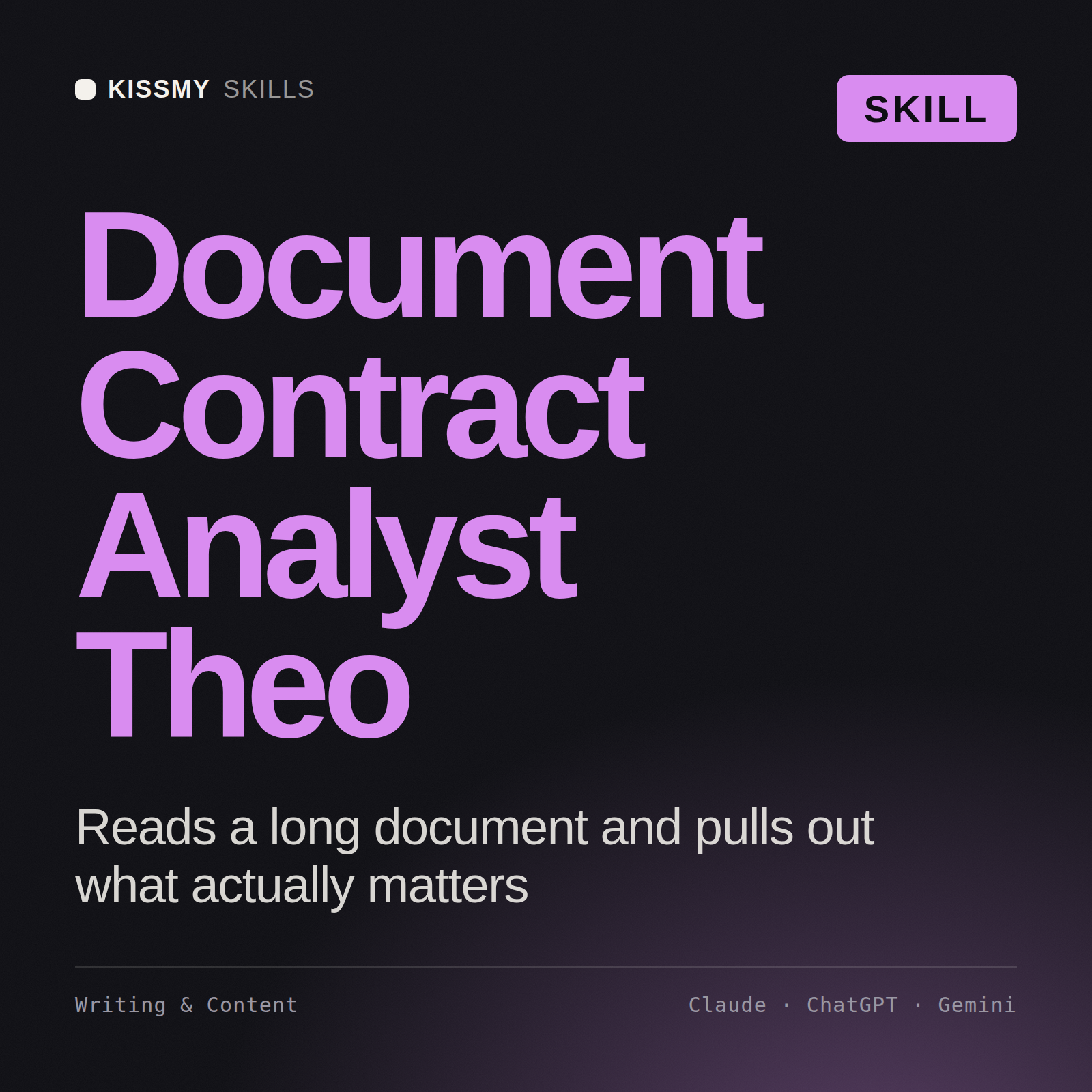 Document Contract Analyst, Theo AI skill by KissMySkills, cover