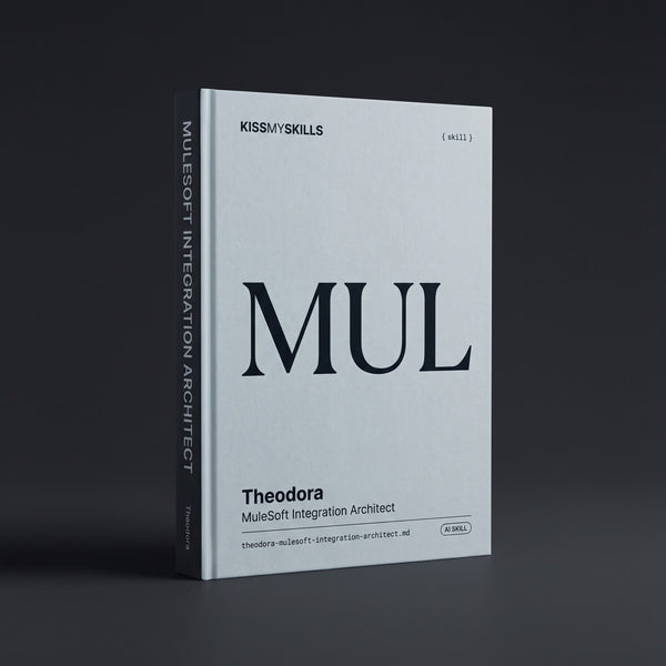 Theodora - MuleSoft Integration Architect Claude skill by KissMySkills, hardcover volume cover