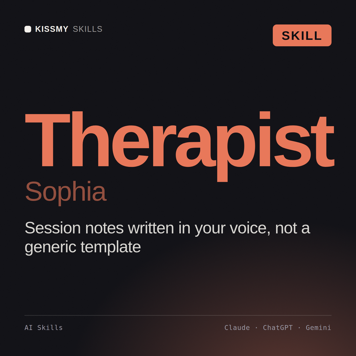 Therapist, Sophia AI skill by KissMySkills, cover