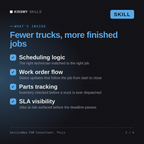 What's inside the ServiceNow FSM Consultant, Thijs AI skill: Scheduling logic, Work order flow, Parts tracking, SLA visibility