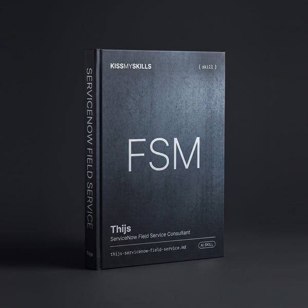 ServiceNow Field Service Management Consultant Claude skill by KissMySkills, hardcover volume cover