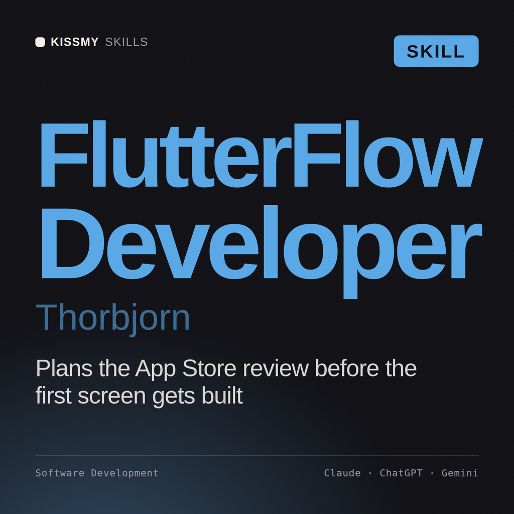 FlutterFlow Developer, Thorbjorn AI skill by KissMySkills, cover