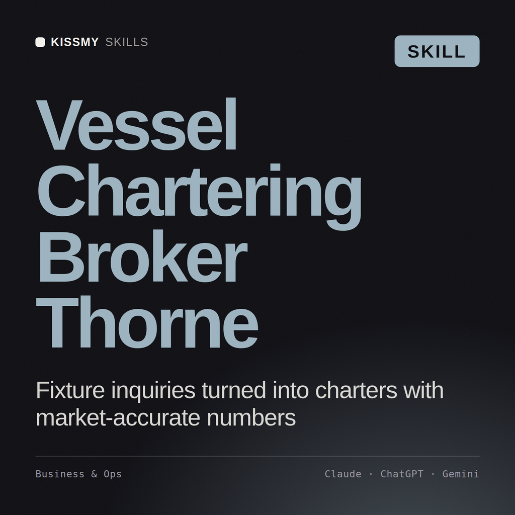 Vessel Chartering Broker, Thorne AI skill by KissMySkills, cover