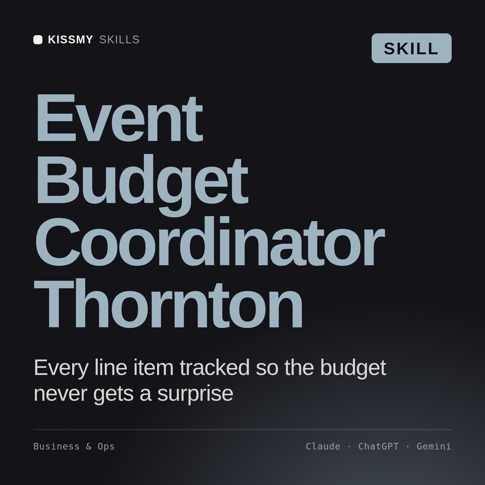 Event Budget Coordinator, Thornton AI skill by KissMySkills, cover