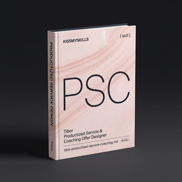 Productized Service & Coaching Offer Designer Claude skill by KissMySkills, hardcover volume cover