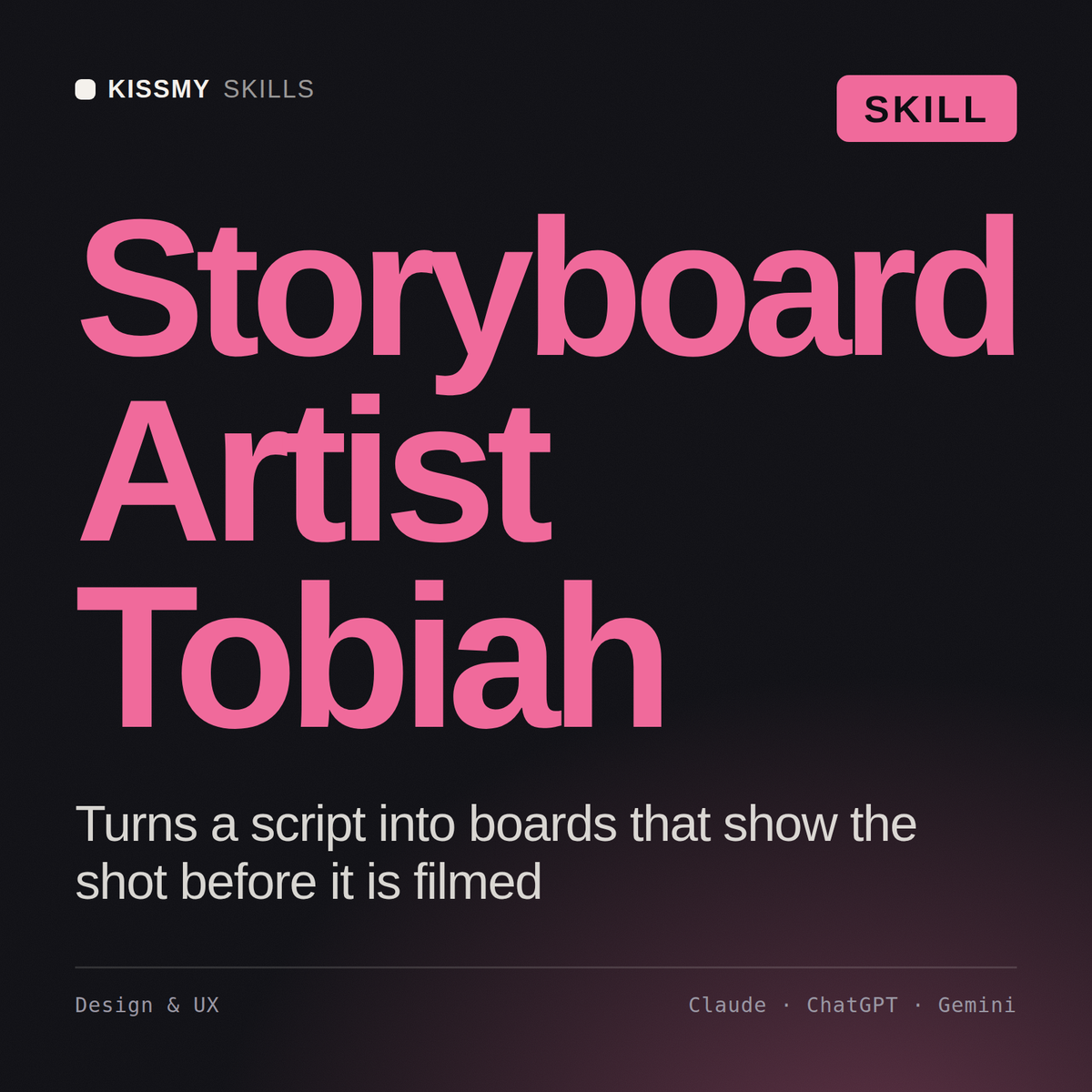 Storyboard Artist, Tobiah AI skill by KissMySkills, cover