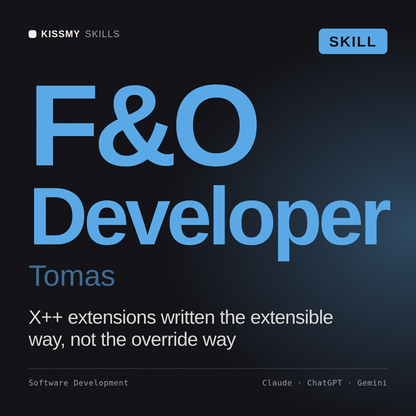 F&O Developer, Tomas AI skill by KissMySkills, cover