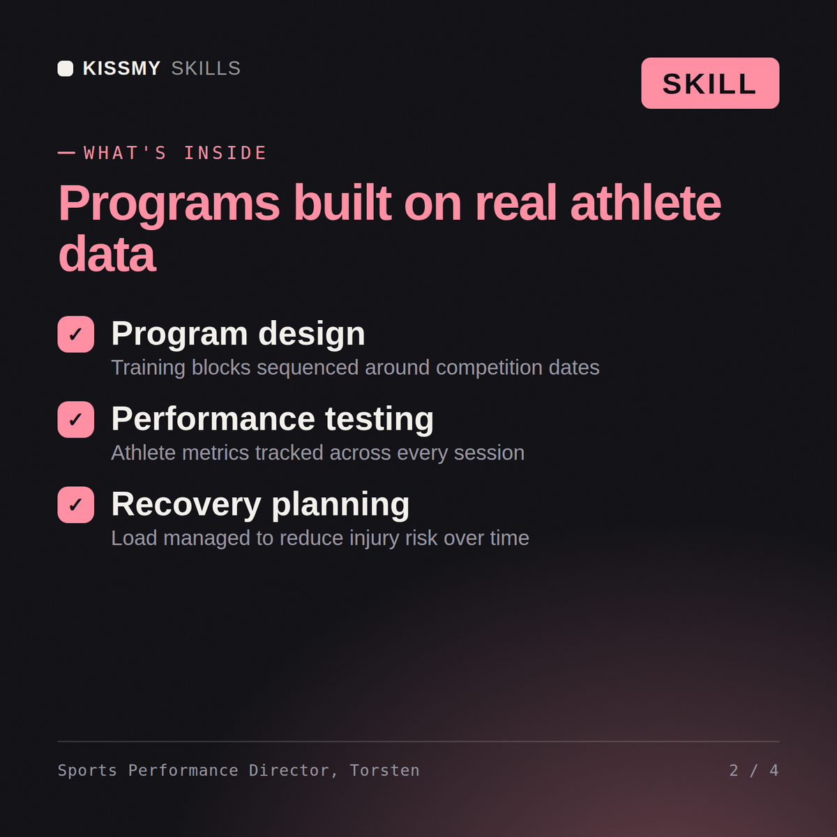 What's inside the Sports Performance Director, Torsten AI skill: Program design, Performance testing, Recovery planning