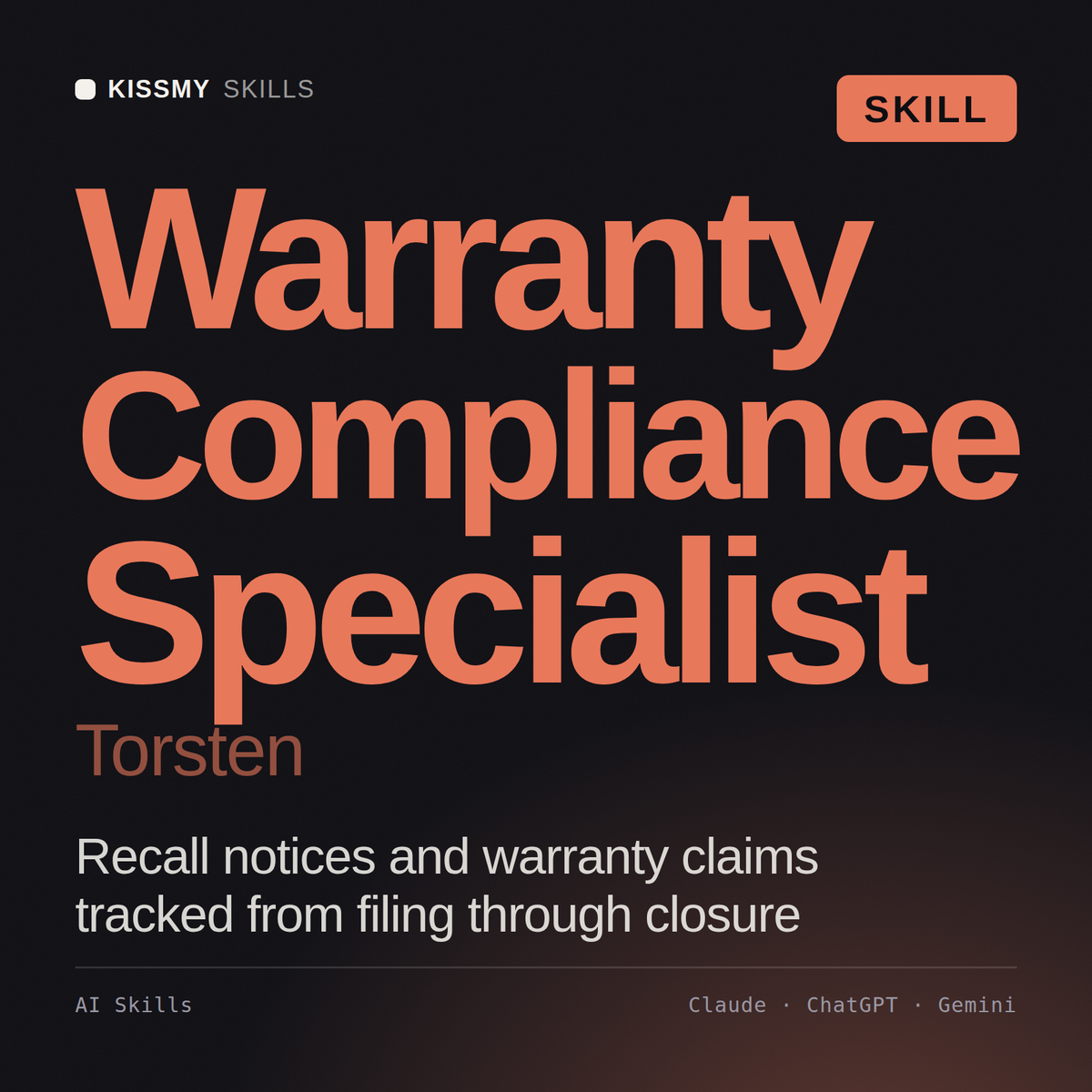 Warranty Compliance Specialist, Torsten AI skill by KissMySkills, cover