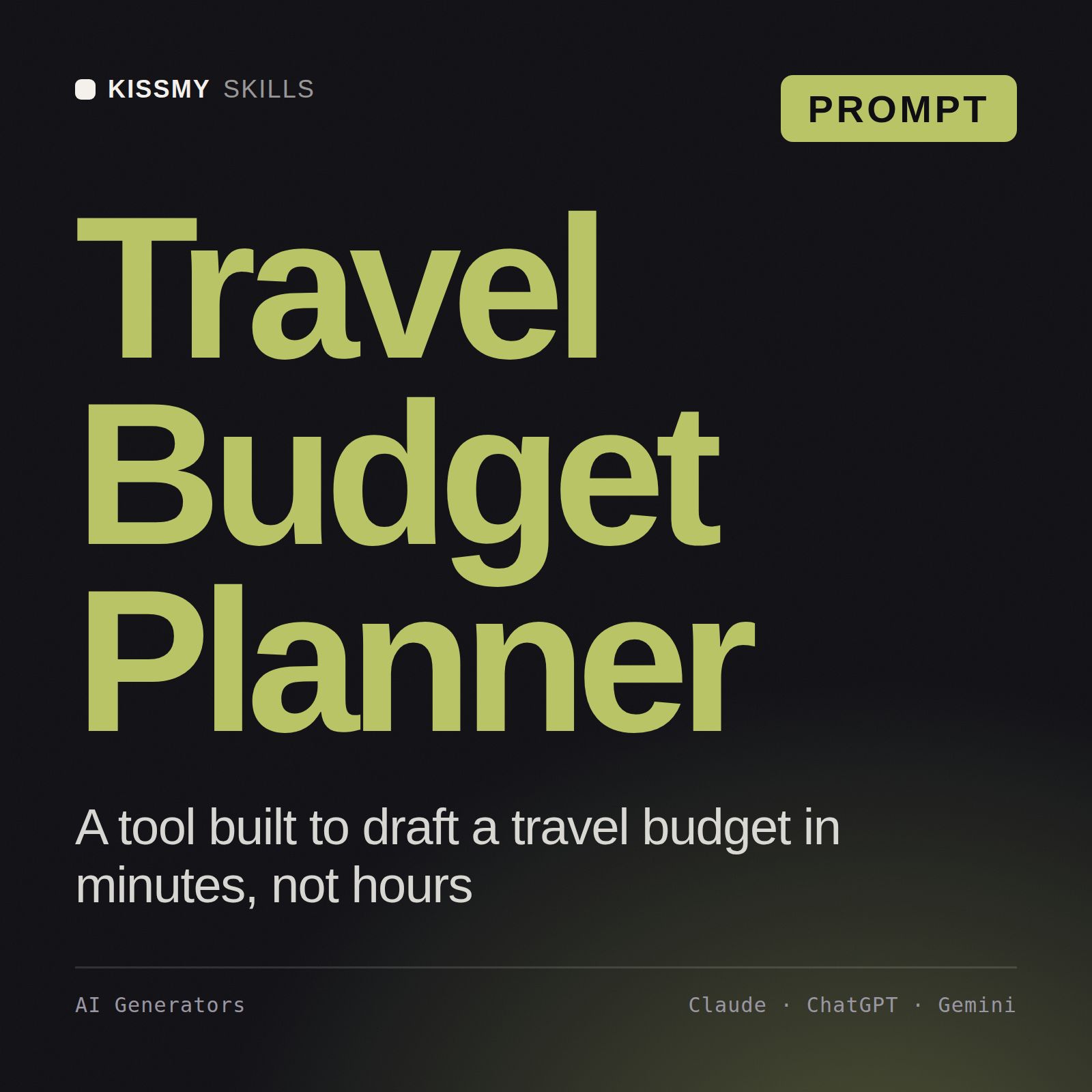 Travel Budget Planner AI prompt by KissMySkills, cover