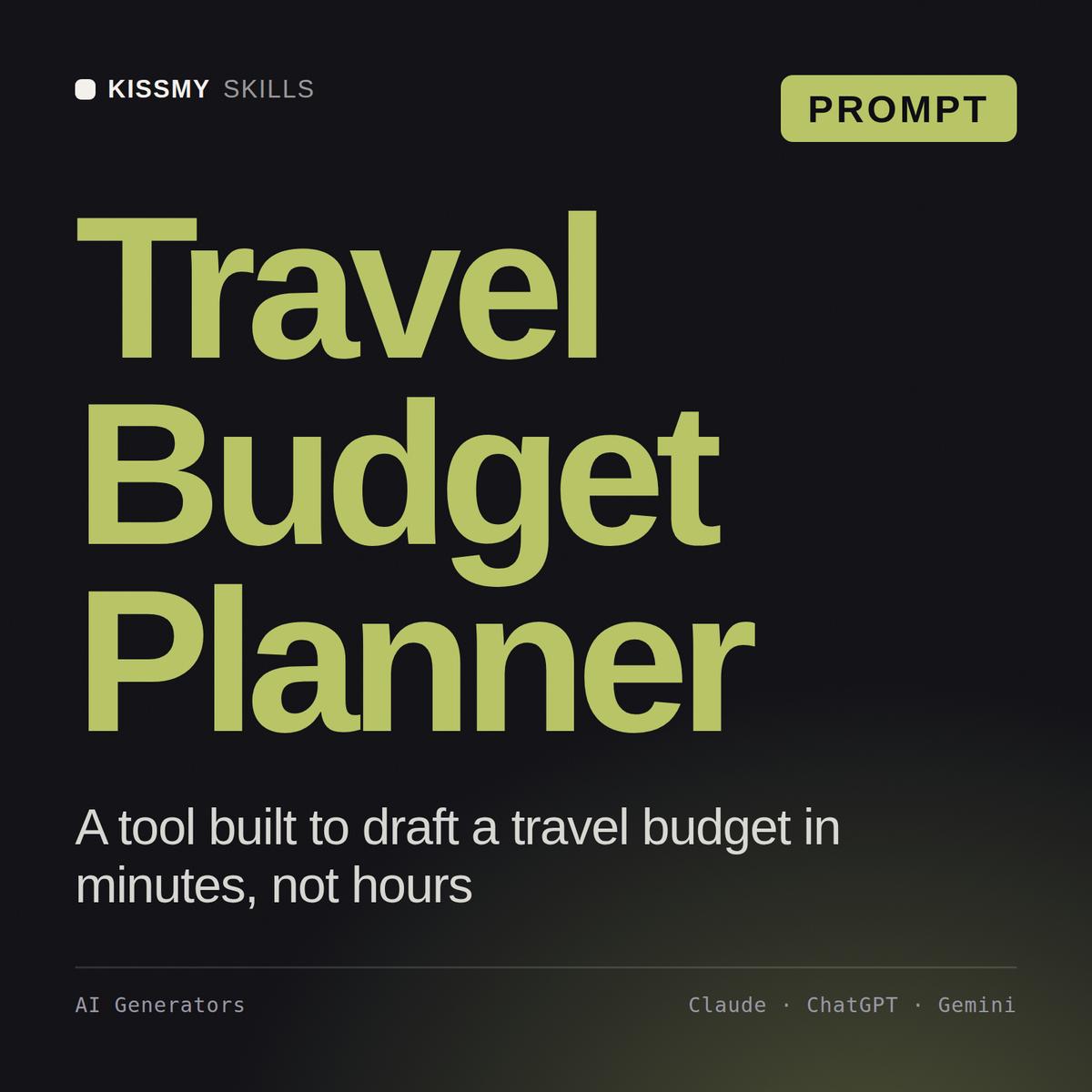 Travel Budget Planner AI prompt by KissMySkills, cover