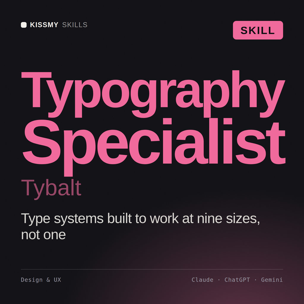 Typography Specialist, Tybalt AI skill by KissMySkills, cover