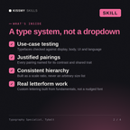 What's inside the Typography Specialist, Tybalt AI skill: Use-case testing, Justified pairings, Consistent hierarchy, Real letterform work