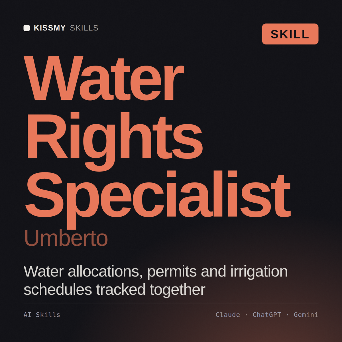 Water Rights Specialist, Umberto AI skill by KissMySkills, cover