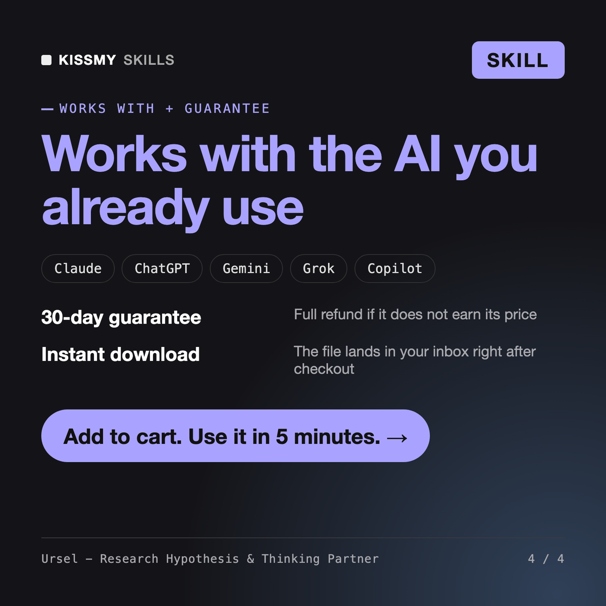 The Ursel - Research Hypothesis & Thinking Partner AI skill works with Claude, ChatGPT, Gemini and any AI chat, 30-day money-back guarantee