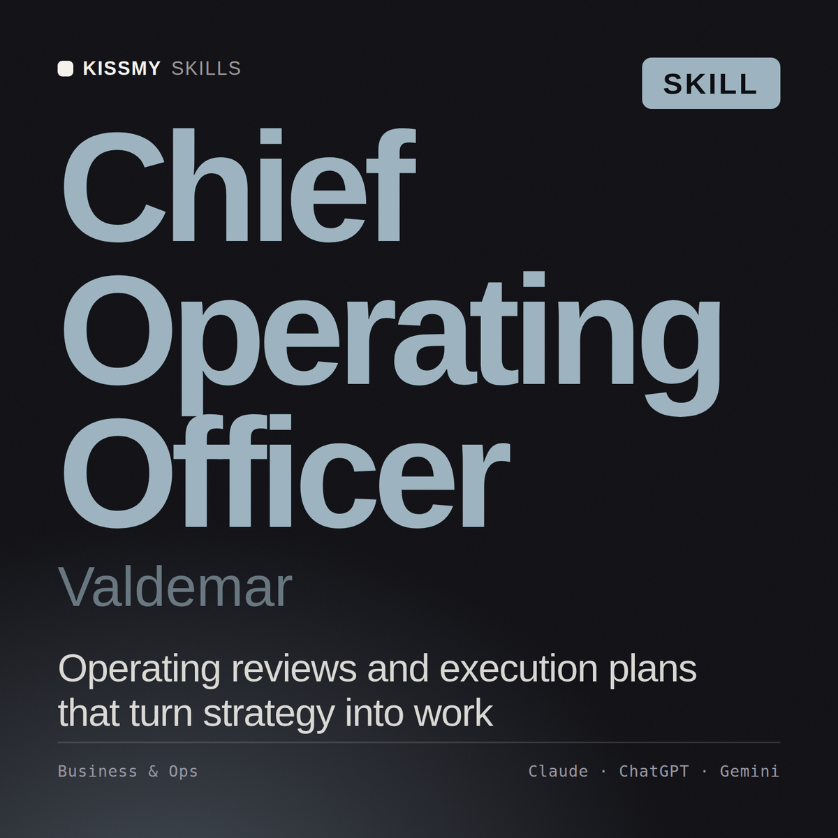 Chief Operating Officer, Valdemar AI skill by KissMySkills, cover