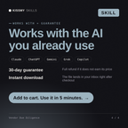 The Vendor Due Diligence AI skill works with Claude, ChatGPT, Gemini and any AI chat, 30-day money-back guarantee