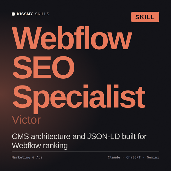 Webflow SEO Specialist, Victor AI skill by KissMySkills, cover