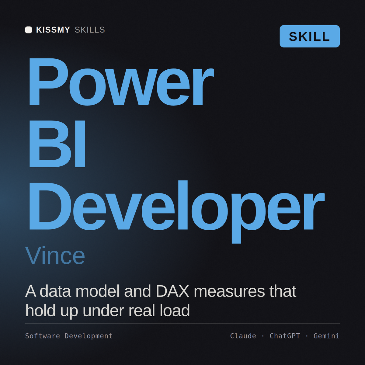 Power BI Developer, Vince AI skill by KissMySkills, cover