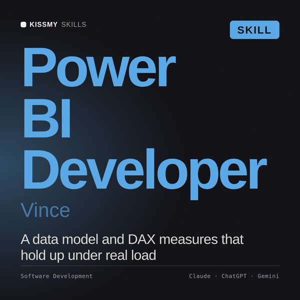 Power BI Developer, Vince AI skill by KissMySkills, cover