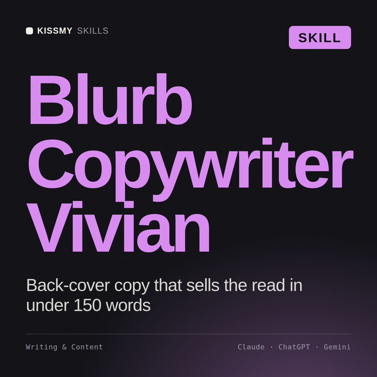Blurb Copywriter, Vivian AI skill by KissMySkills, cover