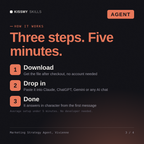 How the Marketing Strategy Agent, Vivienne AI agent works in three steps: download, drop it into your AI chat, done
