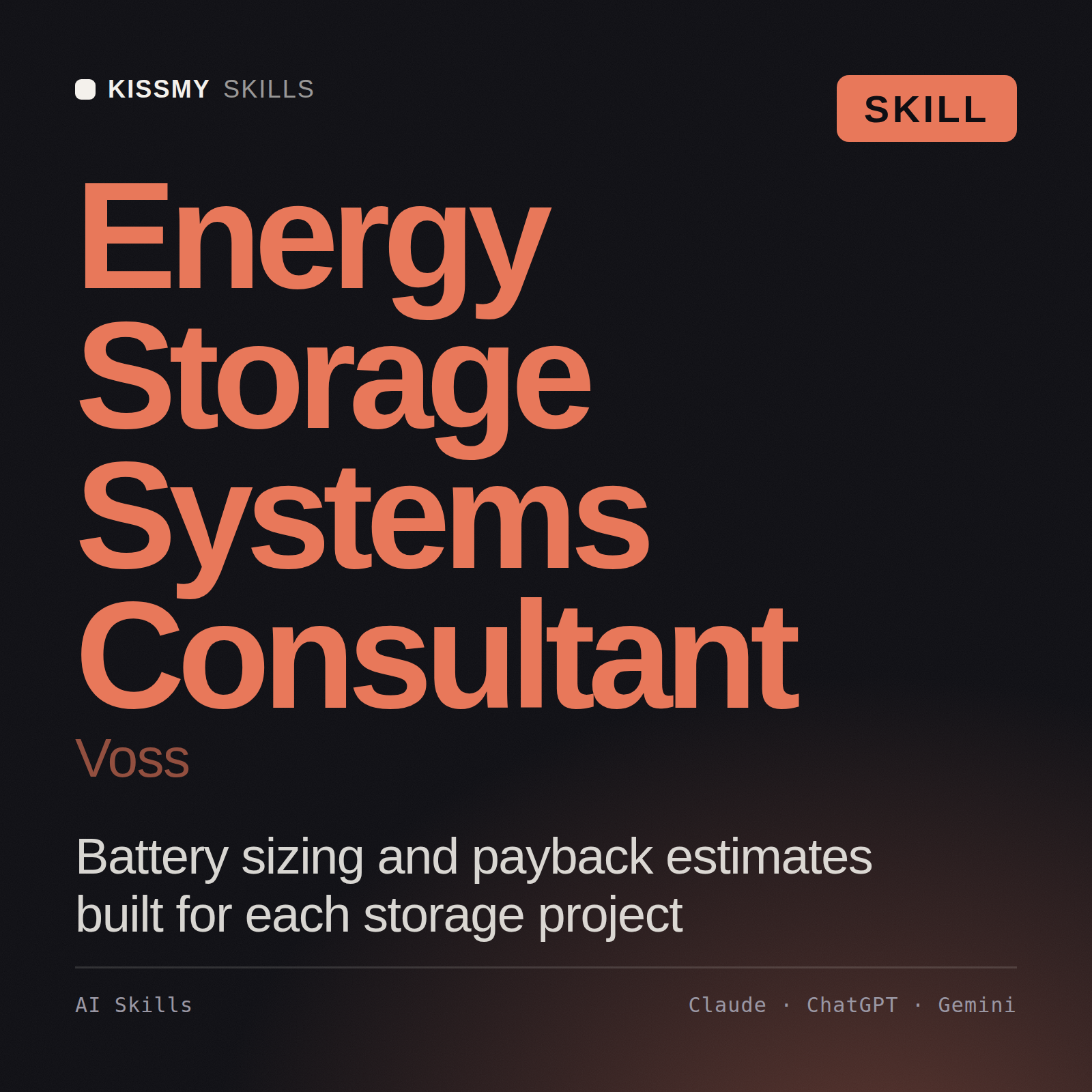 Energy Storage Systems Consultant, Voss AI skill by KissMySkills, cover