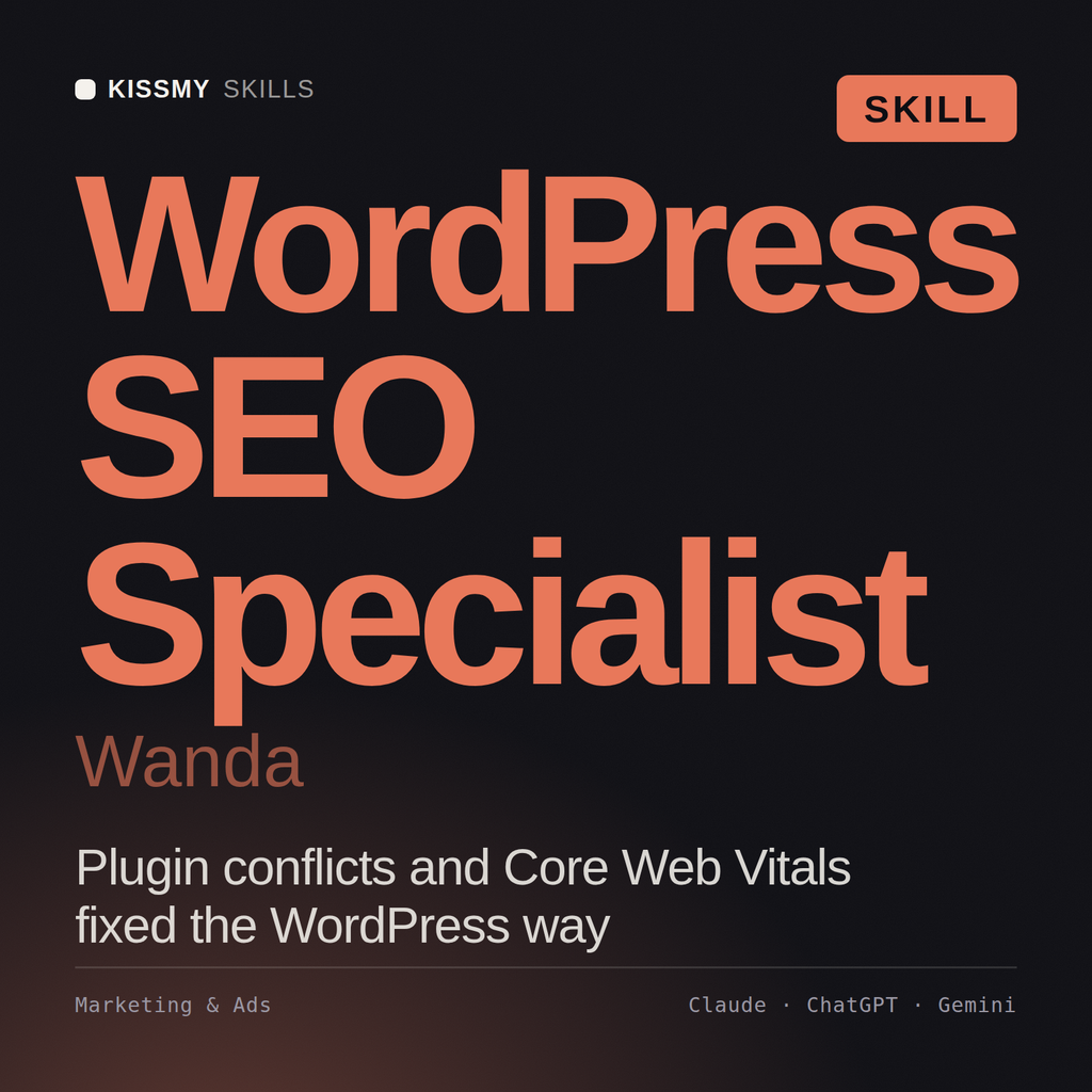 WordPress SEO Specialist, Wanda AI skill by KissMySkills, cover