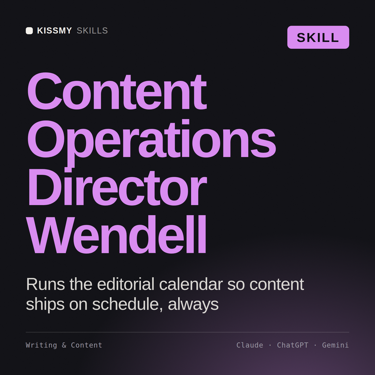 Content Operations Director, Wendell AI skill by KissMySkills, cover