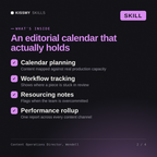 What's inside the Content Operations Director, Wendell AI skill: Calendar planning, Workflow tracking, Resourcing notes, Performance rollup