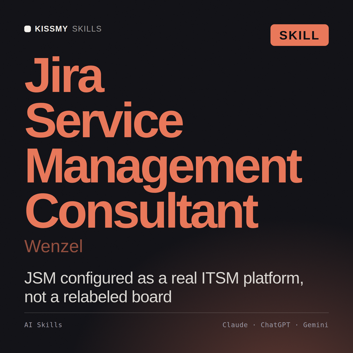 Jira Service Management Consultant, Wenzel AI skill by KissMySkills, cover