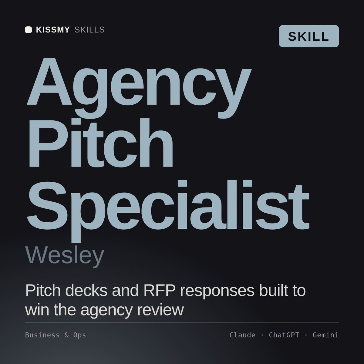 Agency Pitch Specialist, Wesley AI skill by KissMySkills, cover