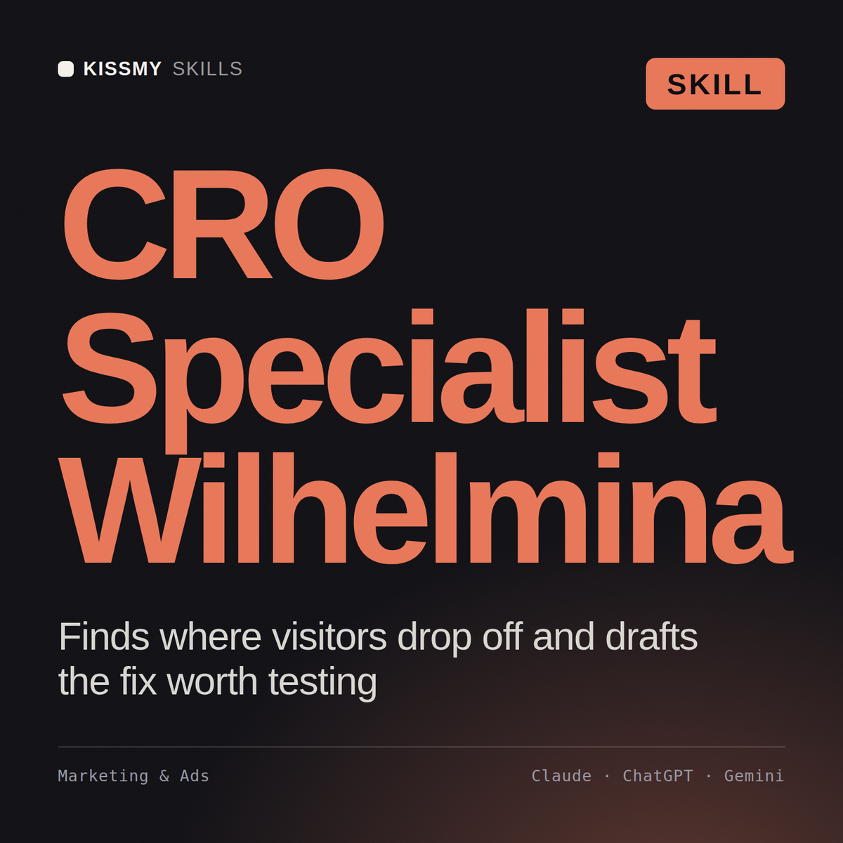 CRO Specialist, Wilhelmina AI skill by KissMySkills, cover
