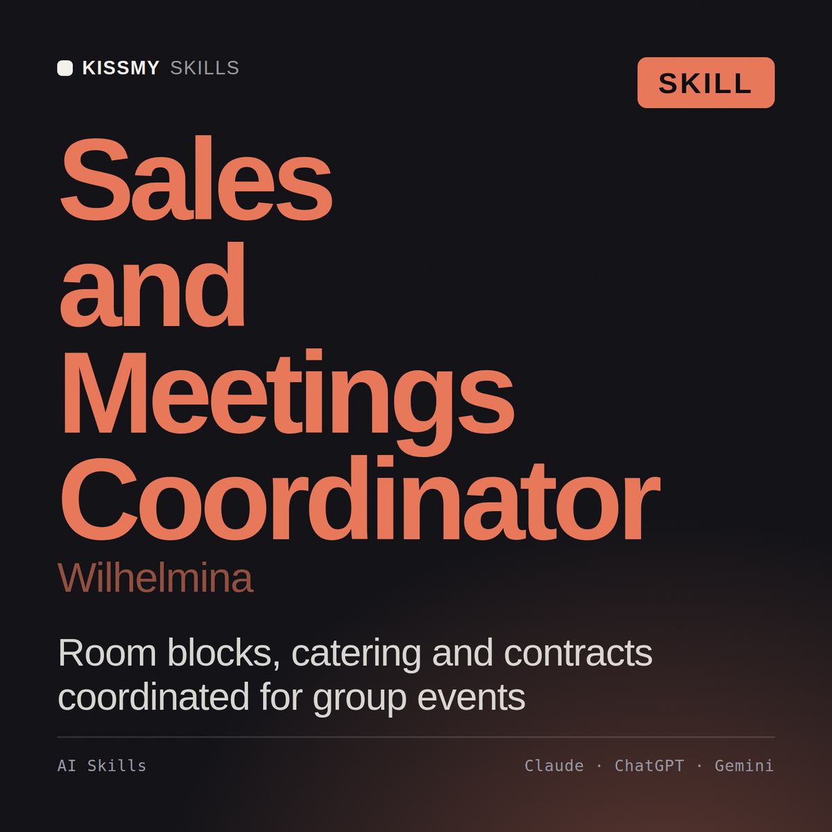 Sales and Meetings Coordinator, Wilhelmina AI skill by KissMySkills, cover