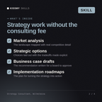 What's inside the Strategy Consultant, Wilhelmina AI skill: Market analysis, Strategic options, Business case drafts, Implementation roadmaps