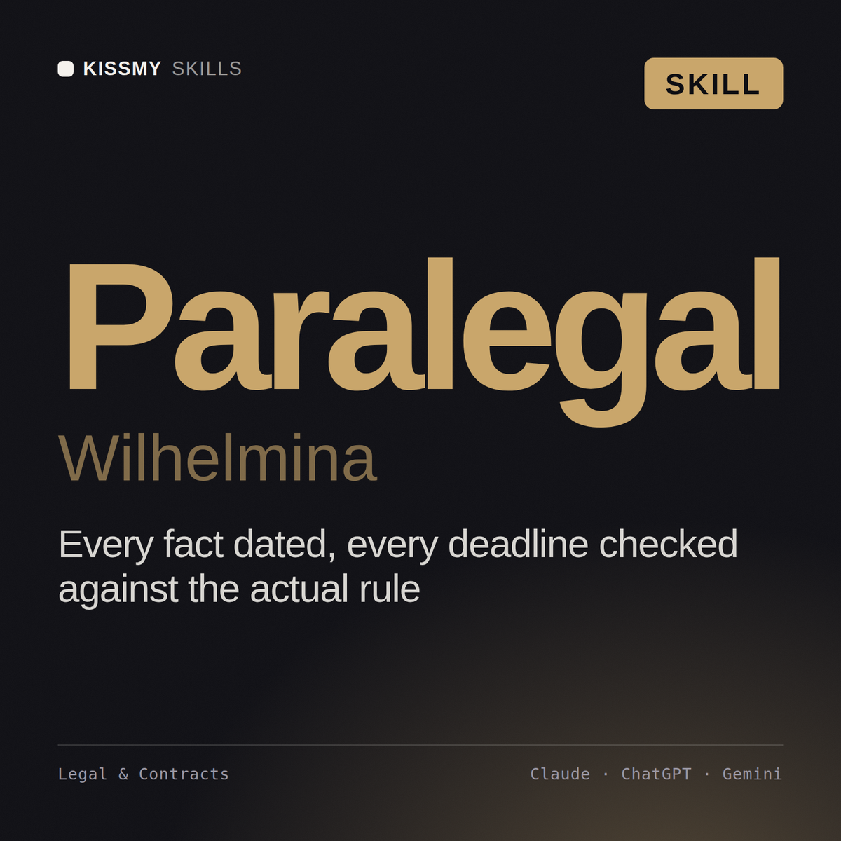 Paralegal, Wilhelmina AI skill by KissMySkills, cover