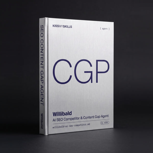 SEO Competitor & Content Gap Claude agent by KissMySkills, hardcover volume cover