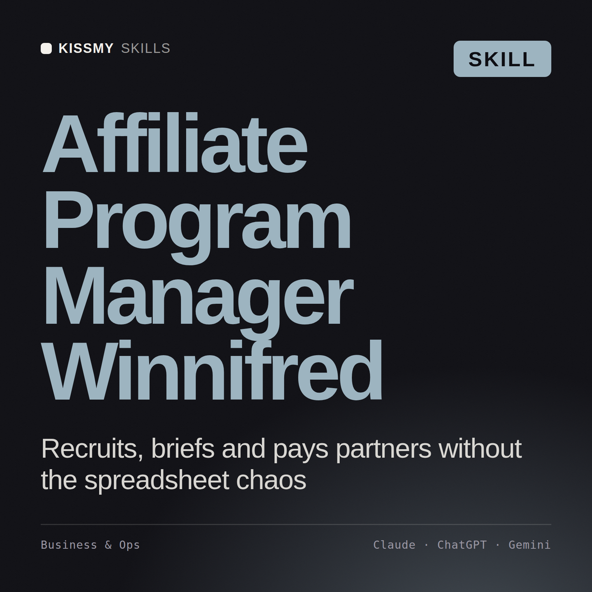 Affiliate Program Manager, Winnifred AI skill by KissMySkills, cover