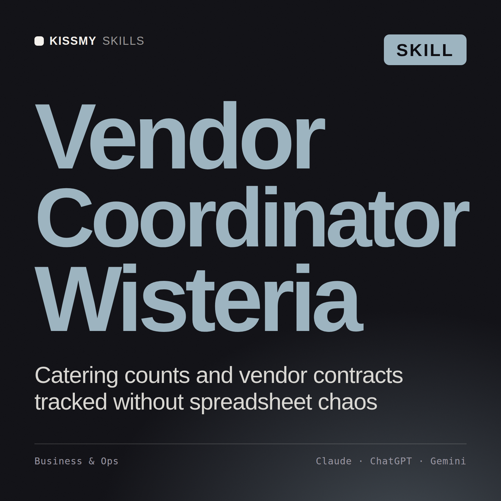 Vendor Coordinator, Wisteria AI skill by KissMySkills, cover