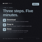How the SAP Group Reporting Consultant, Wolfgang AI skill works in three steps: download, drop it into your AI chat, done